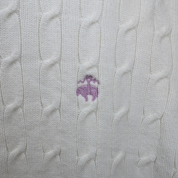 Brooks Brothers 346 White Cable Knit Crew Neck Sweater Women Medium - Picture 5 of 10